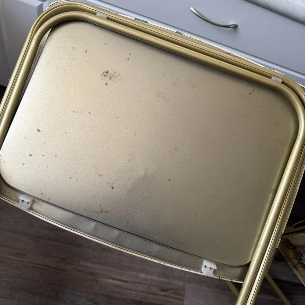 Mcm Metal Floral Tv Tray Set Of 4 With Rolling Cart Stand Cottagecore Garden VTG